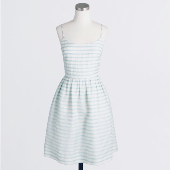 J. Crew Dresses & Skirts - 🚨J. Crew Blue Stripe Cream Silk Blend Dress 4🚨